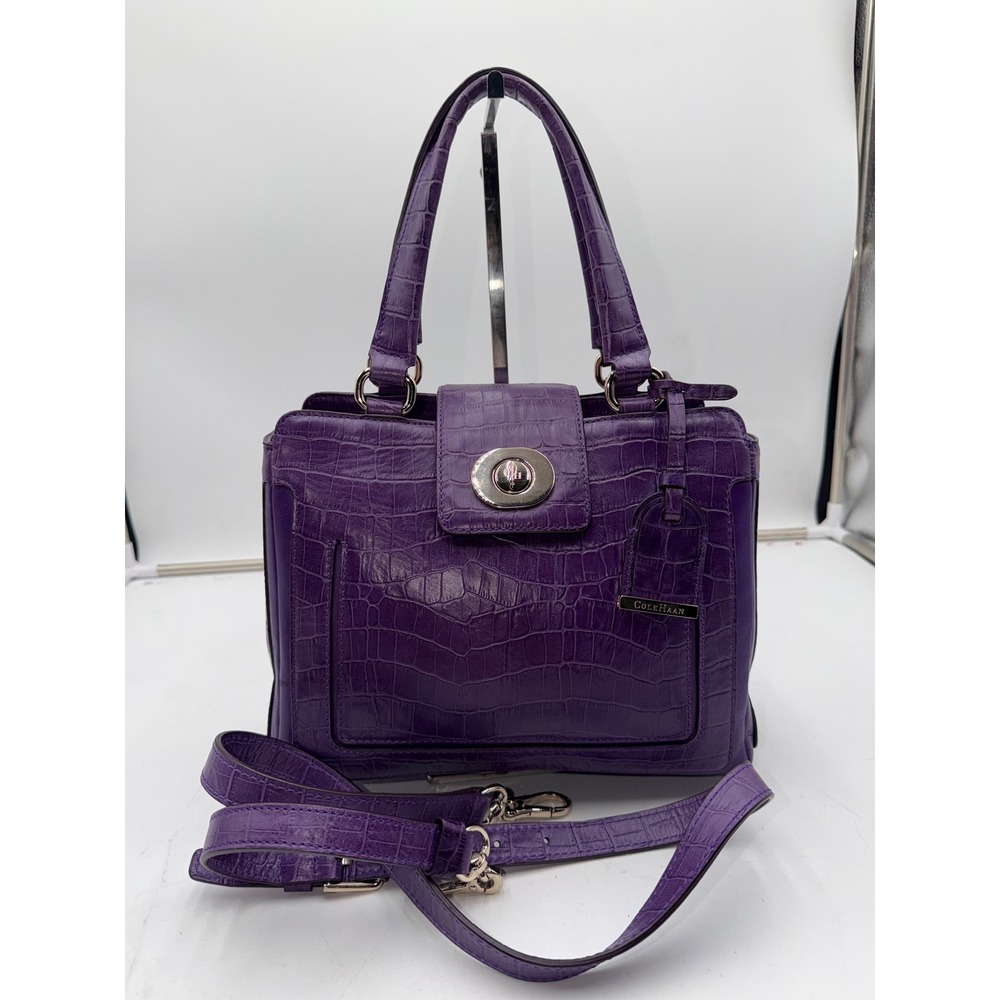 Cole Haan Purple Croc Embossed Leather Satchel Crossbody Bag Handbag w/ Dustbag